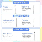 3 Pcs Nail Art Sculpture Pen, Stainless Steel Nail Sculpting Tool Dual-Head 3D Gel Pen Nails Dotting Tool Silver Nails Art Design Tools for Salon Home DIY