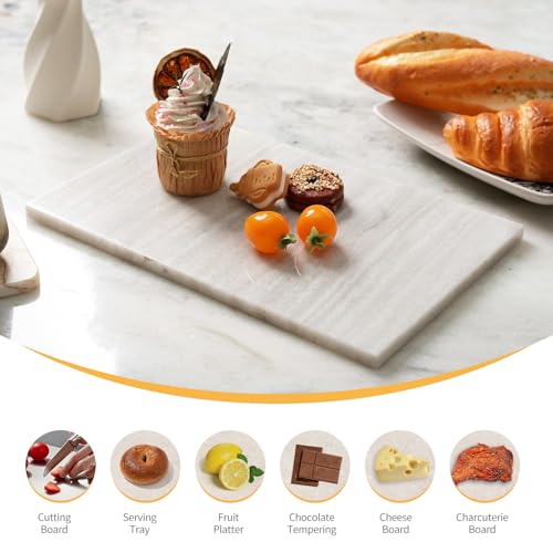 Koville Natural Marble Cutting Board for Kitchen Countertop, 12" x 8" Pastry Bread Macaron Display Board, Real Stone Slab Marble Cheese Boards, Bathroom Perfume Tray Candle Plate(Nestos White) - color: Nestos White