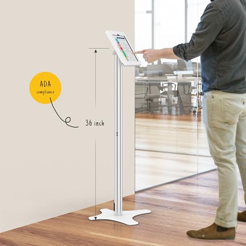 Tablet Floor Stand, Anti-Theft, Rotate Lockable Metal Tablet Enclosure+Aluminum Pole+Metal Base, Compatible with 10.9" iPad 10th, Pro 11" 1 2 3 4, Air 4 5, Air 11"(M2/M3), iPad 11"(A16) - color: White, size: iPad 10th (10.9"), iPad Pro (11")