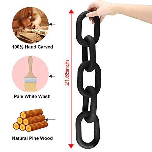 HMASYO Black Wood Chain Link Decor, 5-Link Wooden Decorative Chain Home Decor Accents, Coffee Table Decor, Shelf Decor Aesthetic, Modern Bookshelf Table Decorative Objects for Living Room - color: Black-5, size: 22"D x 3.9"W