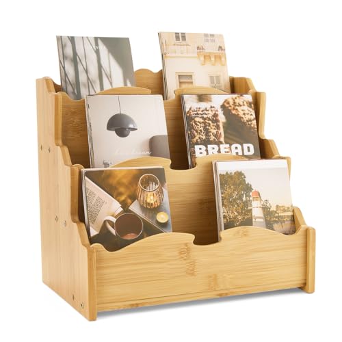 Bamboo Greeting Card Display Stand Holder - 3-Tier Postcard Display Stand Holder for Sticker, Postcards, Retail Stores