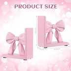 Threehoney 2 Pieces Pink Bow Bookends Cute Book Ends for Shelves Decorative Book Stand Bow Sculpture Statues Tabletop Shelf Ornament Room Decor for Home Office School Dorm Girl Desk
