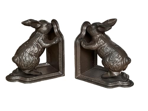 2 PCS Rabbit Decorative Bookend Set Cast Iron Vintage Heavy Duty Book Ends for Shelves for Home Bunny Bookends (Iron Brown Rabbit) - color: Iron Brown Rabbit