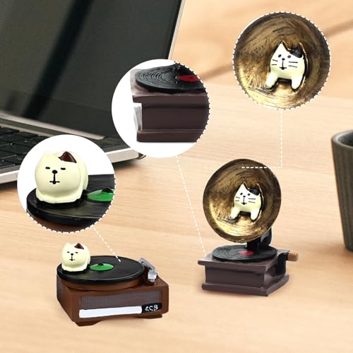 RAQWI Cat Vintage Phonograph and Record Player Figurine Suitble for Office, Home Decoration Perfect for Cat Lovers - style: Player
