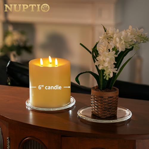 NUPTIO Glass Plate for Pillar Candles: 1pc 7" Clear 3 Wick Candle Tray - Round Village Candle Dish for Snack Jewelry Bathroom Dining Room Table Centerpieces Decor - size: Large-1Pc