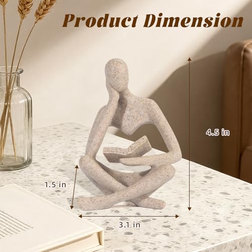 Small Bookshelf Decor Coffee Table Sculpture Abstract Thinker Statue Reading Figurine Modern Neutral Home Decoration for Office Desk Shelf ,Gifts for Readers Book Lovers Women (Sandstone ,Beige)