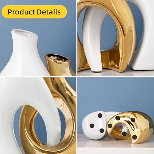 White and Gold Vases, Set of 2 vases Flowers, Pretty Vase Home Decor Boho, Hollow Modern Ceramic vase for Centerpieces - color: Gold Ocean