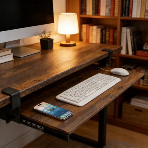 AX WABER Keyboard Tray Under Desk Pull Out with Extra Sturdy C Clamp Mount System, 32.8 (38 inch Including Clamps) x 12 Inch Slide-Out Platform Computer Drawer for Typing Vintage AX01WG202 - color: Vintage, size: 38"x 12”Keyboard Tray