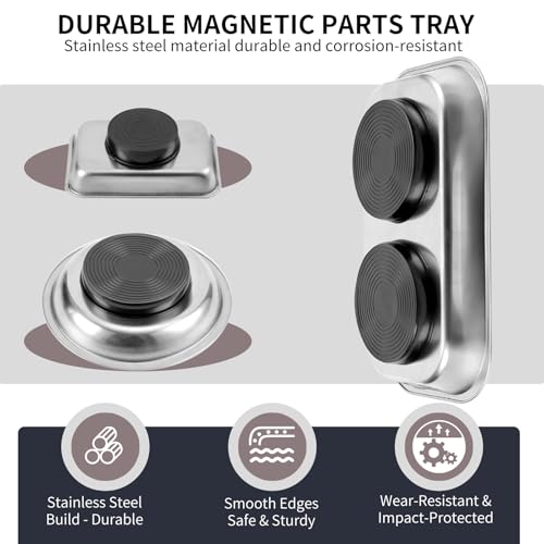 Strong Magnetic Stainless Steel Metal Tray Holder 3 piece Set Screws, Nuts, Small Parts Storage Box Tools