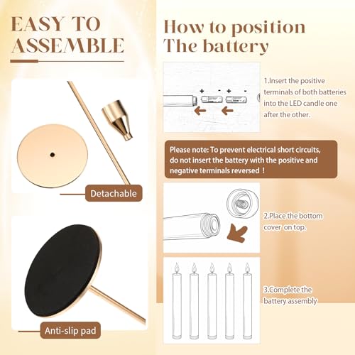 FillTouch 30 Pcs Gold Candlestick Holders with Flameless LED Candles Bulk Includes 15 Metal Candle Holders 15 Ivory Battery Operated Taper Candles for Wedding Valentines Table Centerpieces Home Decor - color: Gold Holders, Ivory Candles