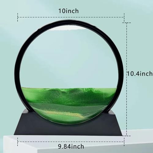 Moving Sand Art Liquid Motion, 3D Deep Sea Sandscape Color Quicksand Decor, Round Glass Moving Sand Art Picture Relaxing Desktop Home Office Work Decor (12 inch-Green) - color: Green, size: 12 Inch