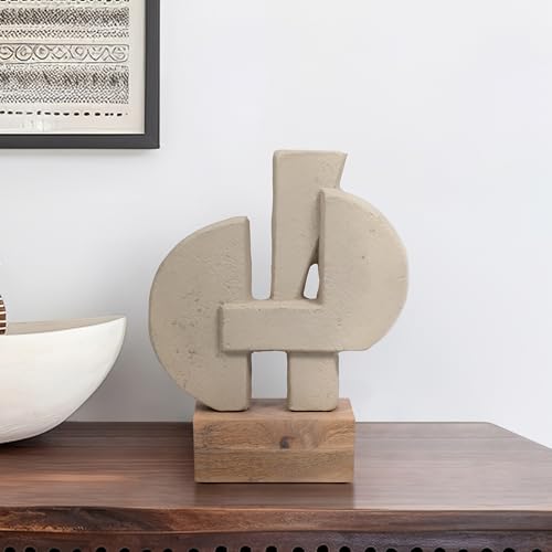 Sagebrook Home Modern Glam Abstract Sculpture - Geometric Design, Handmade Ecomix & Mango Wood, Elegant Home & Office Decor for Living Room, Bedroom & Desk, 13" Ivory Tan