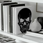 Peacoblue Metal Bookends for Shelves, Modern Decorative Heavy Duty Study Book Ends Stoppers for Office, Desk, Shelf, Room 5.3"x4.3"x7.9" Cast Iron Simple Tall Bookends 1 Pair (Skull) - style: skull