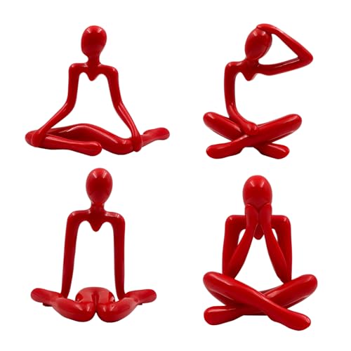 4PCS Thinker Style Abstract red Statue, Modern Simple ABS Abstract Sculpture Decor, for Home Living Room, Restaurant, Office, Bookshelf Decoration, Gifts - color: Red