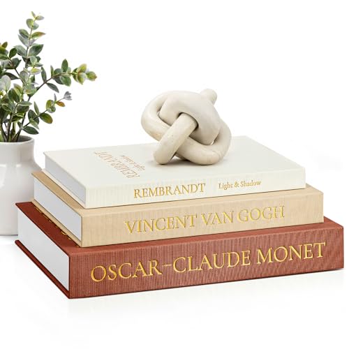 JARLINK Aesthetic Decorative Books, Set of 3 Linen Faux Books for Coffee Table, Bookshelf or Mantle Decor, Stylish Book Storage Boxes for Home Decor, Photo Organization, and Keepsake Storage, Brown - color: Brown-Beige-Apricot