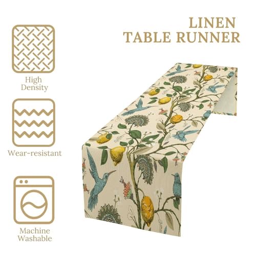 Table Runner with Flowers and Birds, Spring Plant Flowers Table Decoration Linen Table Runner Family Party Party Decorations 13x36 Inches - color: Flowers Birds-9, size: W13x36L