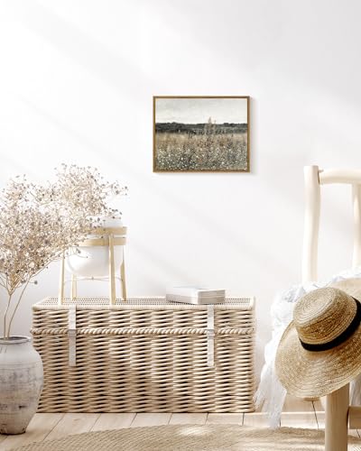 InSimSea Framed Canvas Wall Art Vintage Decor, Wildflower Field Canvas Wall Art Paintings Prints, Rustic Landscape Wall Decor for Bathroom Office, Office Dining Room Decor, 11"x14" - color: Champ Fleuri, size: 14"L x 11"W
