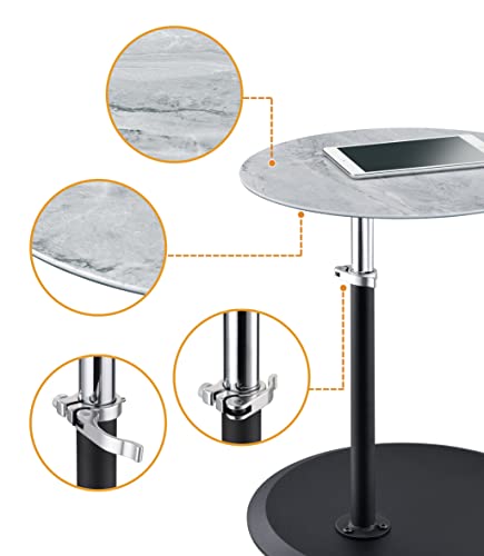 Small Drink Table,Height Adjustable Pedestal Table, Martini Tables, Side End Tables with Round Marble Top,Increase Size and Weighted Base for Living Room,Bedroom,Small Spaces - Gray - color: Marble-adjustable 1#