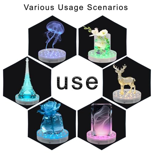 LARDUX Pack of 4 LED Lights Base with Remote - 6-inch Round Lights Display Stand for Effiel Tower Vase Crystal Glass Art LED Pedestal Base - Charging USB or Battery Powered - size: 6-inch led base with remote