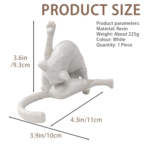 No Shame Cat Licking Butt Sculpture, Funny Cat Figurine Home Decor, Whimsical Kitty Ornaments Centerpiece, Artificial Resin Kitty Statues Decor Gifts for Cats Lovers, White Cat, 1 Piece