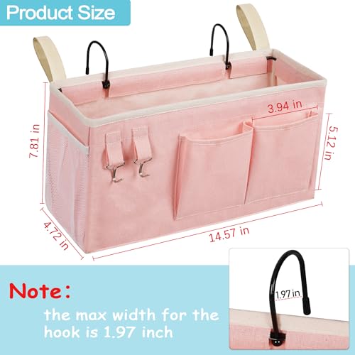 Loghot Bedside Caddy/Bedside Storage Bag Hanging Organizer for Bunk and Hospital Beds,Dorm Rooms Bed Rails,Can be Placed Glasses,Books,Mobile Phones,Keys (2pc Pink) - color: 2pc Pink