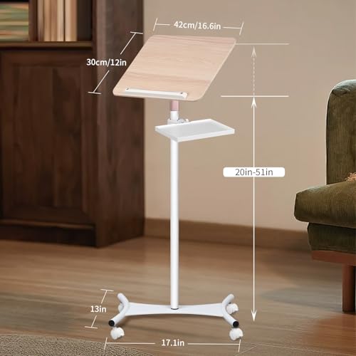 Floor/Desktop Standing Book Stand,Solid Wood, Music Stand for Sheet Music with Tray, 4 Lockable Casters, Reading Stand with Page Clips, Height from 20-51in, for Laptops, Bible/Cookbook - style: 20-51in pulley