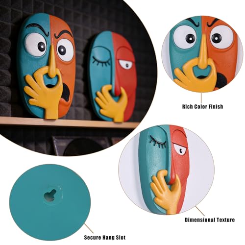 oliruim Funky Wall Decor Sculptures Set of 2 - Holding Her Nose Modern Abstract Colorful Bathroom Wall Art Face Sculptures for Living Room, Office, Entrance or Hallway, Contemporary Decor - 9.1" Tall