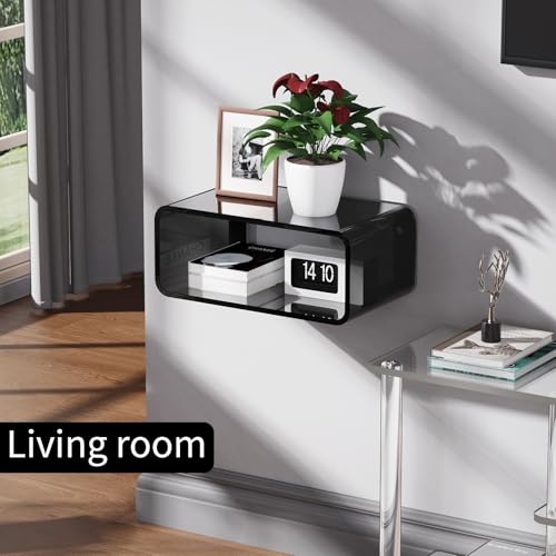 Acrylic Floating Nightstand, Bedside Table, Nightstand Shelf Wall Mounted Bedside Shelf (Black, Small) - color: Black