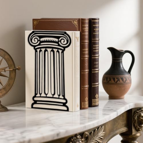 Peacoblue Metal Bookends for Shelves, Modern Decorative Heavy Duty Study Book Ends Stoppers for Office, Desk, Shelf, Room 5.3"x4.3"x7.9" Cast Iron Simple Tall Bookends 1 Pair (Roman Columns) - style: Roman Columns