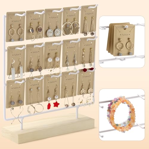 Earring Display Stand 3 Tier 15 Hooks Wood Earring Display Rack Holder for Earings Necklaces Rings Bracelets Keychains (White) - color: White