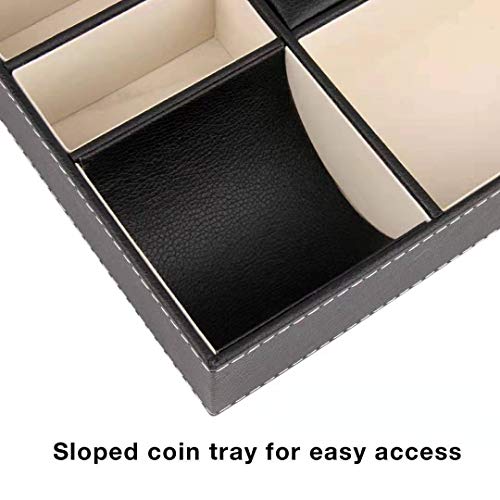 Baoyun Mens Valet Tray Organizer, Mens Jewelry Box, Nightstand Organizer for Men with 5 compartments, Faux Leather Key Tray for Entryway Table, Bedside Storage for Watch, Coin, Phone Gifts for Men - color: 1-Black