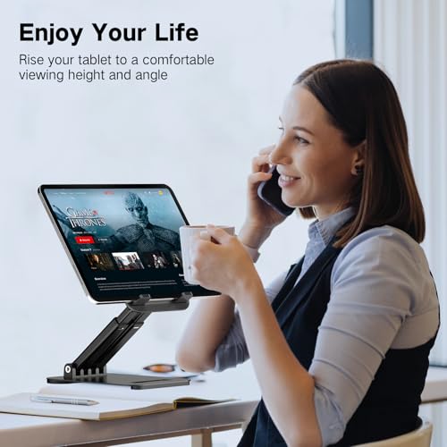 Tonmom Tablet Stand for iPad Holder, Adjustable Tablet Holder for Desk, Foldable Portable Monitor Stand Compatible with 4-16" Tablets Such as Kindle, Switch, iPad Pro/Air/Mini