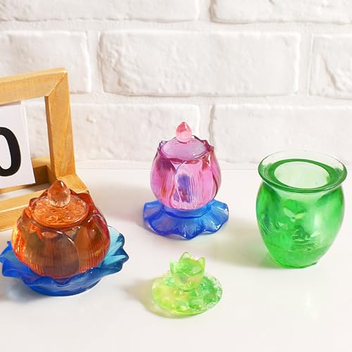 Lotus Embossed Resin Jar Mold with Lid, Silicone Mold for Epoxy Resin Casting, Small Storage Container, Candy Jar, Candle Holder, DIY Home Decor (style7)