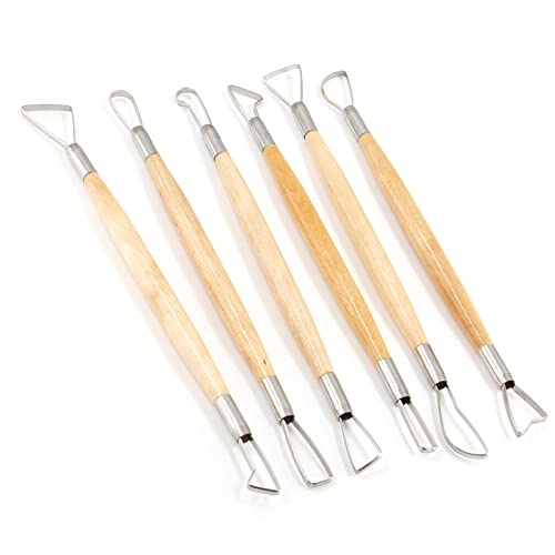 Suiwotin 6pcs Double-Sided Clay Sculpting Tools, Wooden Handle Ribbon Clay Tools, Pottery Trimming Tool, Clay Wire Loop Sculpture Set for Ceramic, Wax Carving Modeling (Pack of 2) - size: 6pcs-Loop (Pack of 2)