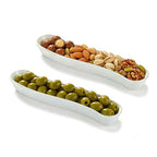 2 Pack Olive Trays, 12 inch Ceramic Olive Dish for Appetizers Crackers Nut and Snacks, Unique Styling and Elegant Design for Charcuterie in Entertaining Party and Daily Use, Dishwasher Safe
