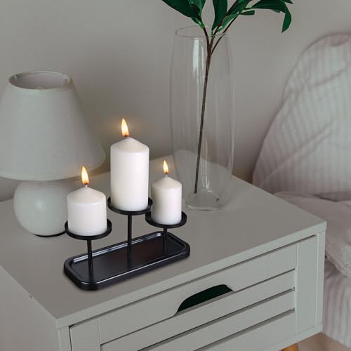 3arms Pillar Candle Holder Tray, Metal Black Candlestick Holder, Candle Holders Set of 3, for Dining Room, Table Centerpiece Decor,Decorative Tray - size: pillar's 3arms