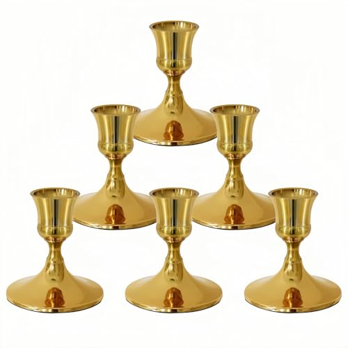 Vintage Gold Taper Candle Holders, Set of 2, Metal Taper Candlestick Holder for Dinner Room Table Centerpiece, Wedding Reception, Festive,Mantel Decoration, Home Decor (Titanium Gold) - color: Titanium Gold, size: Set of 6
