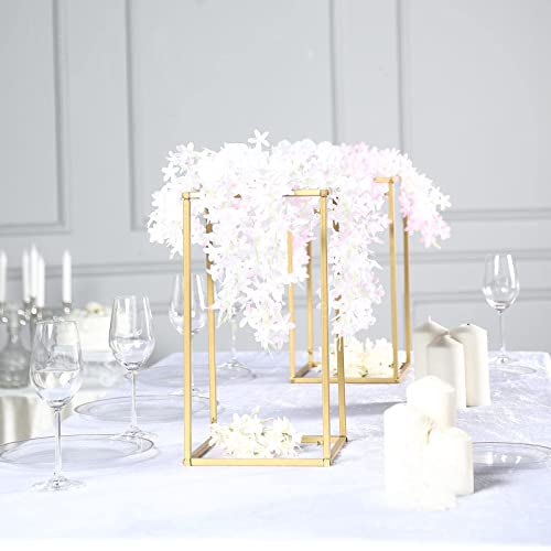 Efavormart 2 Pack 16" Matte Gold Wedding Flower Stand Metal Vase Column Stand Geometric Centerpiece Vase - color: Gold, size: 2 Pack 16''