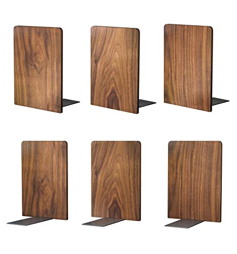 Large Bookend Hold Heavy Books- 7x4x5in 3 Pack Wood Bookends for Heavy Books Heavy Duty Walnut Book Ends for Men Wood Bookends for Office Desk Non-Skid - color: Walnut-s-3pair