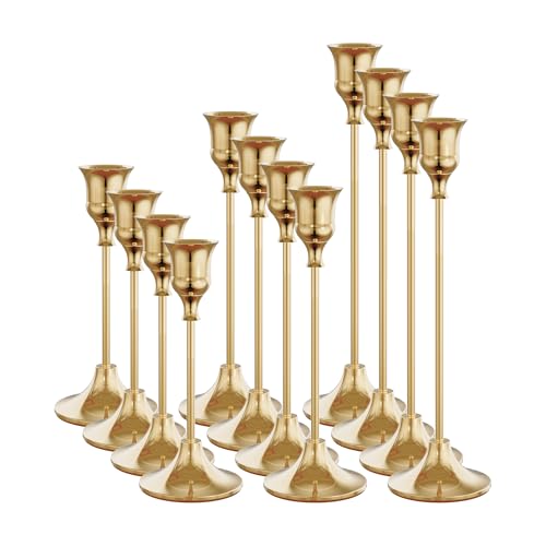NLBTW Set of 12 French Gold Candle Holders for Taper, Vintage Candlestick Holder Decorative Metal Candle Sticks Home Decor Centerpieces for Table Mantel Festive Decorations - color: French Gold, size: 4 sets (12 pcs)