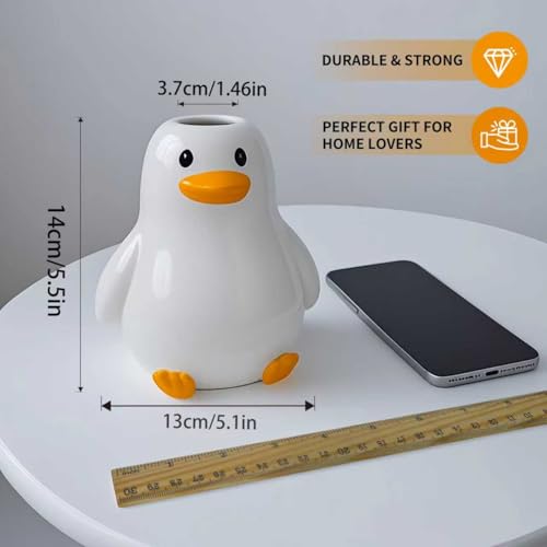 Mougigi Unique Duck Vase - Cute White Ceramic Handcrafted Piece with Round Modern Design, Funky Aesthetic Table Decor for Flowers/Accessories, Cool Animal Goose-Themed Art Vase Great for Decor Gifts - color: Fat Duck Vase