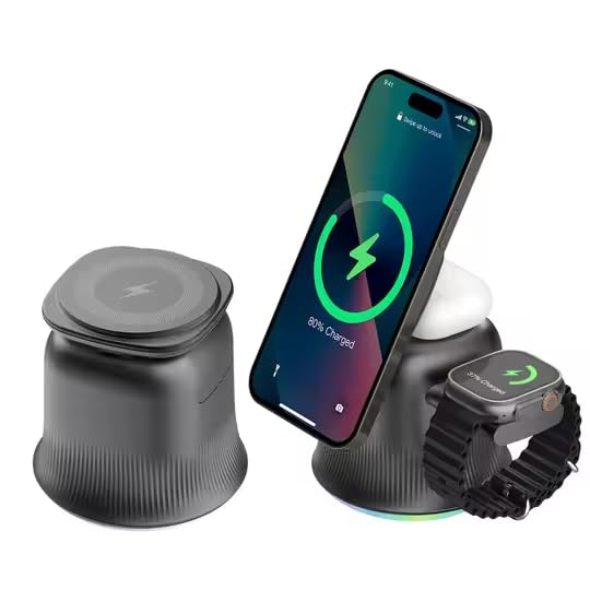 2026 3 in 1 Wireless Charging Station for Apple MagSafe Charger, 15W Fast Magnetic MagSafe Charger Stand for iPhone 17 16 15 14 13 12 Apple Watch AirPods Series (Black), Gifts for Men - color: Black