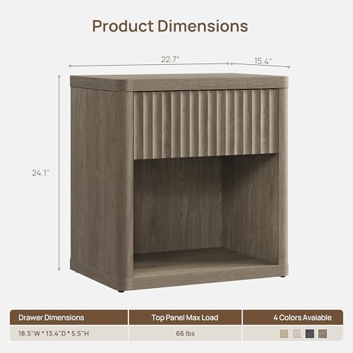 SICOTAS Night Stand Set of 2 Nightstands with Drawer Storage Fluted Bed Side Table End Table Large Modern Wide Bedside Stand Mid Century Night Stands for Bedroom Living Room Sofa Office, Grey Alder - color: Grey Alder, size: 2 Pieces