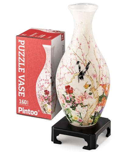 Pintoo 3D Puzzle Vase Unique Flower Vase Made by 160 Curved Plastic Puzzle Pieces House Warming Gift for Flower Arrangements and Home Decoration - [S1035] (Translucent, Flowers and Birds) - color: Flowers and Birds, size: Translucent