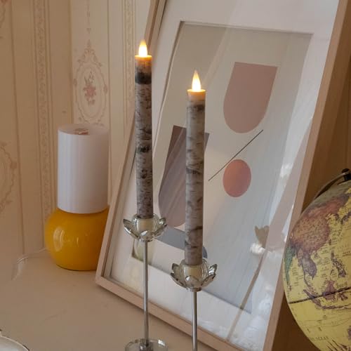 Flameless Taper Candles Flickering with Remote and Timer, 3D Moving Flame Taper Candle Battery Operated to 400 Hours, 9 Inch Window Candles, (Birch Bark) - color: Birch Bark