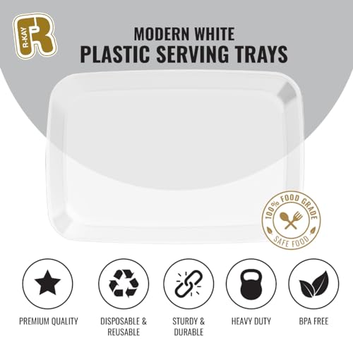 R-kay 6 Pack Clear Plastic Serving Trays For Party, 12.75 x 8.25 In - Heavy Duty Plastic Trays For Food - Rectangular Platters - color: Clear
