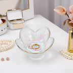 Rainbow Flower Ring Dish Jewelry Tray, Small Glass Trinket Tray for Rings Earrings, Present for Wife Mom Daughter Women - color: crystal rainbow color