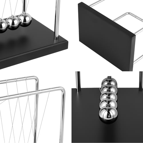 Fun Science Physics Toys Black Large Newton's Cradle Pendulum Balance Balls 5 Beads Perpetual Motion Desk Toy Wooden Base Balance Balls for Office and Desk Decorations