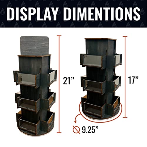 Rotating Display Stand, 3 Tier Wooden Organizer, 4-Sided Display Rack, 360 degree Spinning Multi-Pocket Tabletop Display Stand for Coasters, Stickers, Retail, Showcase, Tradeshow, 17”H, Ebony Color - style: EBONY