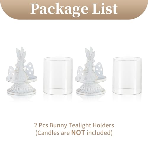 Sziqiqi Pillar Candle Holders for Easter - Bunny Decorations for Tealights Rabbit Candle Holder for Table Centerpieces Distressed White Easter Gifts for Family Party Events